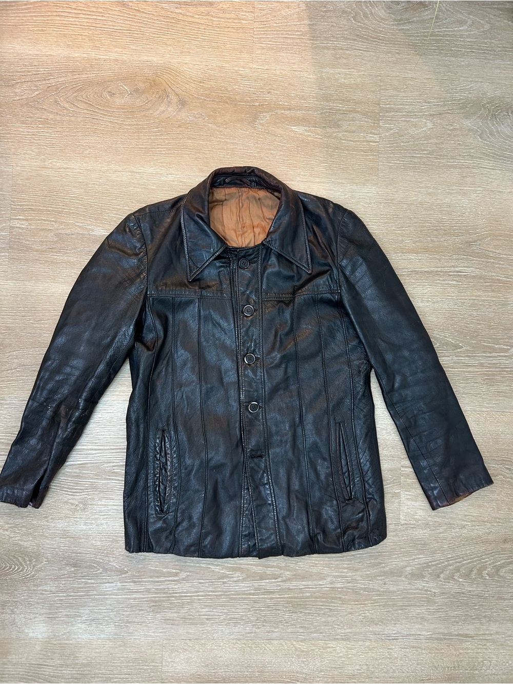 Vintage Echtes Leder Black Leather Jacket Mens Size 48 German 70s Medium